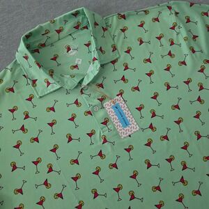 Proud 90 Mens 2X Mint Green Martini Glass Print Golf Performance Polo Shirt